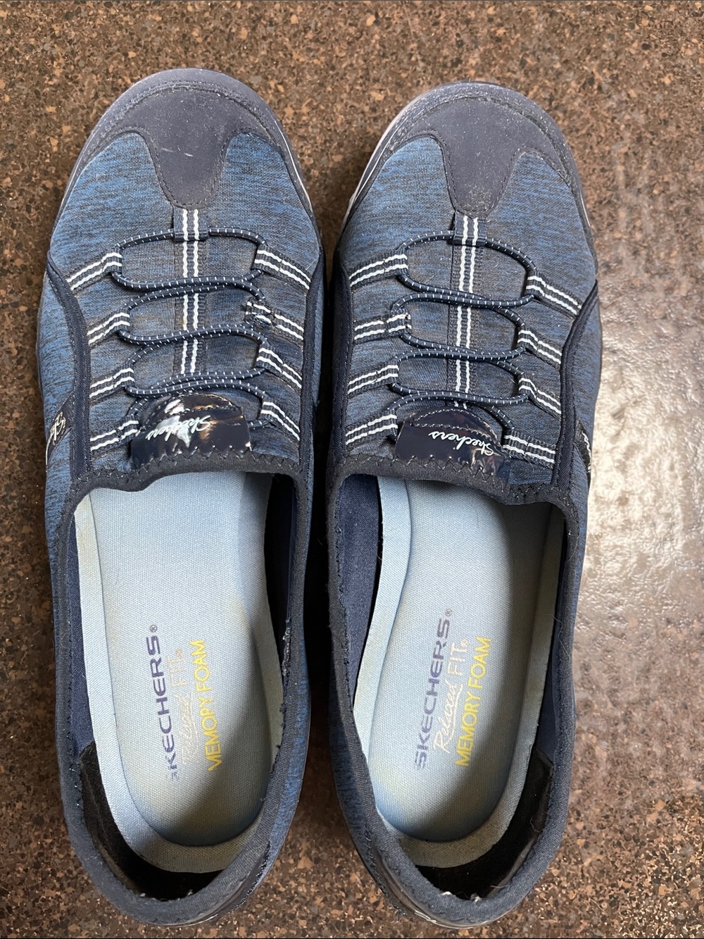 Skechers Women's Navy and Light Blue Slip-On Memory Foam Loafers